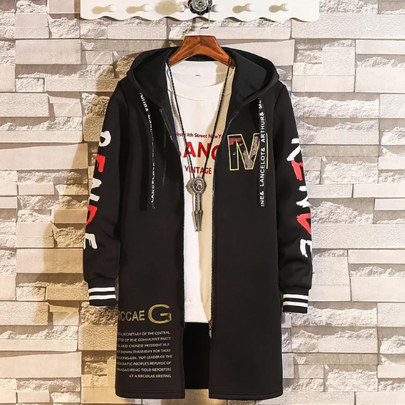 Windbreakers Men's Autumn and Winter Thickened Plus Velvet Coat Gown Korean Mid-length Windbreaker Men