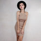 Summer Autumn Ice Silk Stretch Knitted Dress Female Gold Buckle Hanging Neck Sleeveless Dress Slim Knit Bodycon Dress for Party