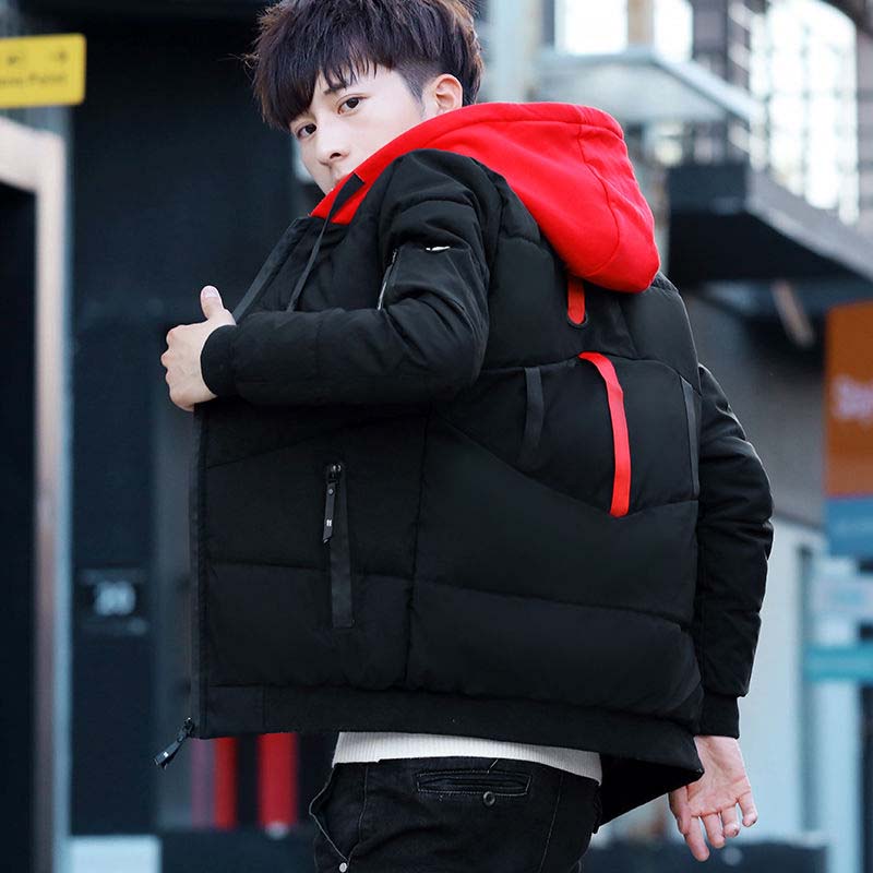 Men Winter Jacket Thick Warm Cotton Padded Coat Patchwork Hooded Parka