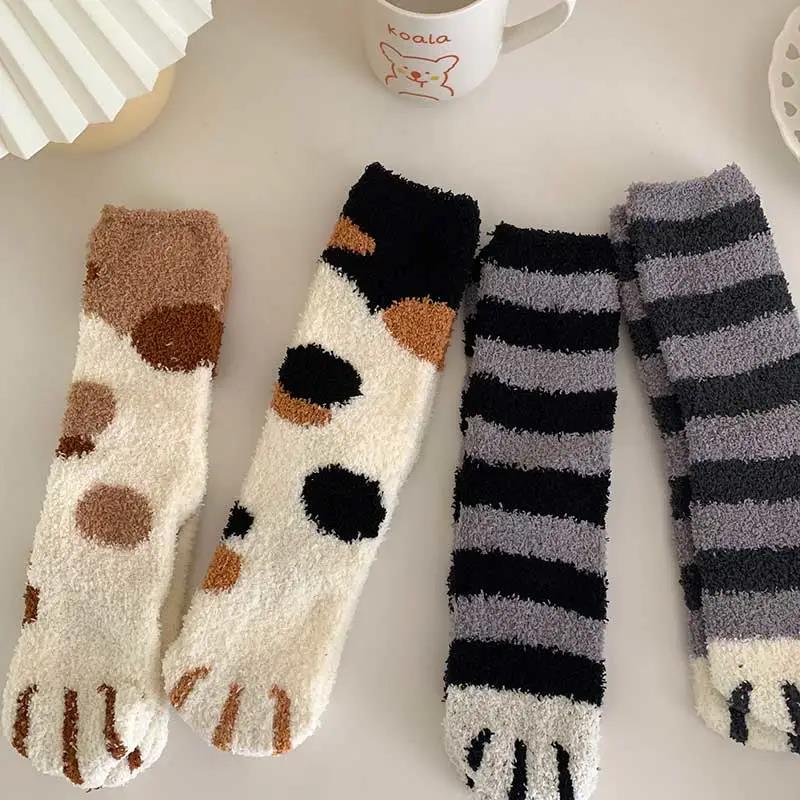 Four Pairs of Socks Female Winter Plus Velvet Thick Coral Fleece Socks Cute Home Floor Socks Sleeping Furry Socks