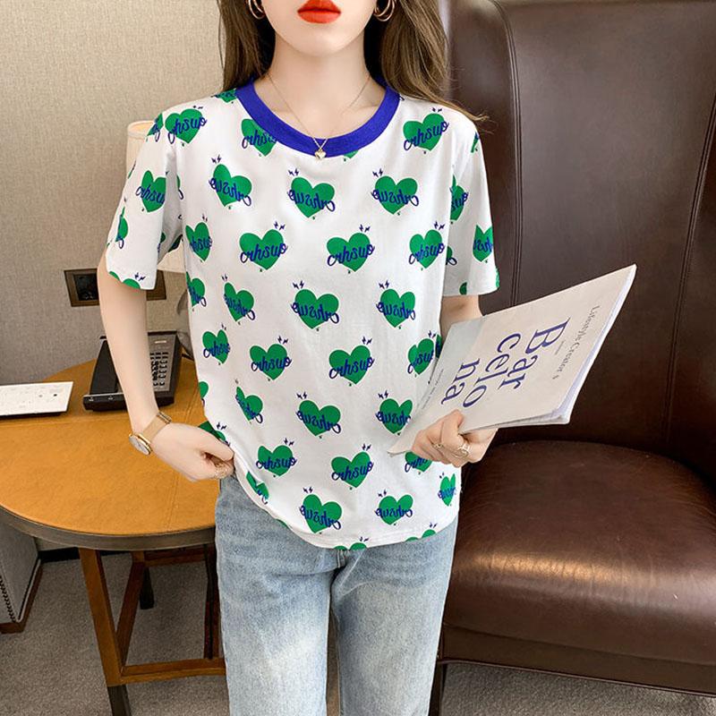 Sweet Round Neck Printed T-Shirt Women's Short Sleeve Summer Loose Top