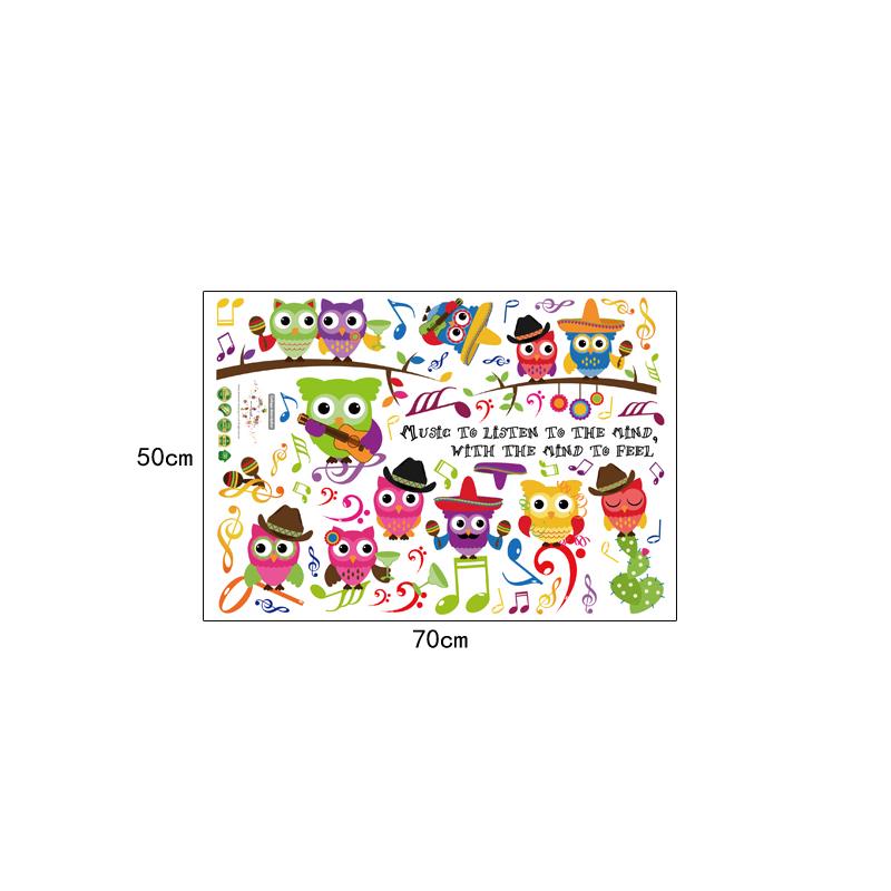 [Wall sticker ]Owl Playing Music Cartoon Children Wall Stickers For Kids Rooms Nursery Bedroom Home