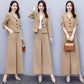 2PCS Women's Loose Wide Leg Pants Suit Spring/Autumn Fashion Casual Western Style Short Two-piece Set Elegant Trend Solid Sets Ladies Solid Color Suit