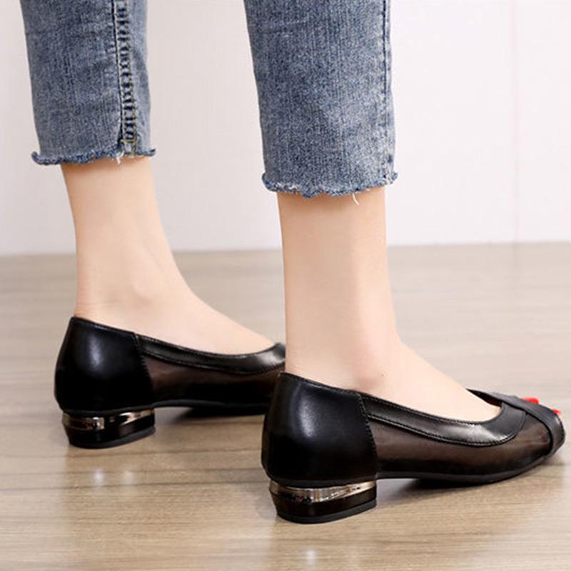 Mesh Sandals Women's Fashion All-match Single Shoes Summer Low-heel Soft Leather Fish Mouth Women's Shoes Summer Flat Shoes