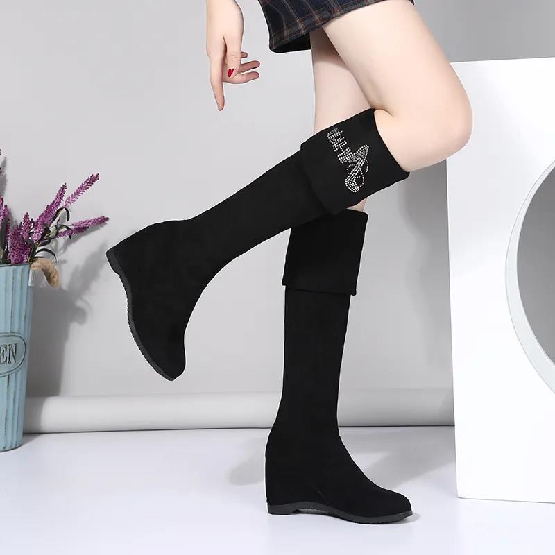 Inner Heightening Over The Knee Women's Boots Boots Dance Stovepipe Stretch Boots Ladies Suede High-heeled Boots