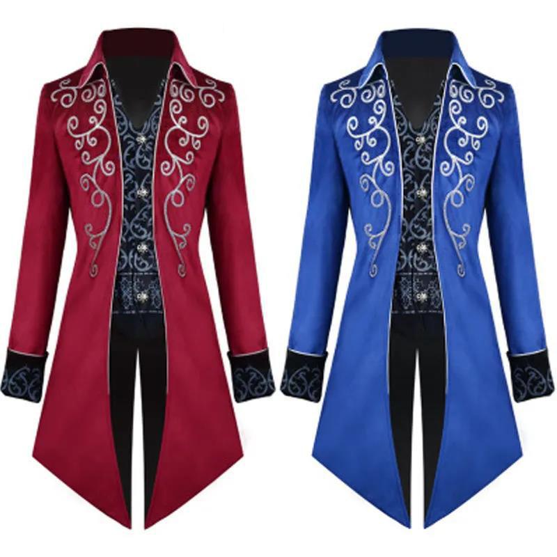 Retro Tuxedo Suit V-neck Floral Flocked Robe Casual Slim Windbreaker Fake 2 Pcs Coat Long Over The Knee Men