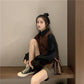 College Style Sweater Vest Women's Round Neck Loose Side Lace Up Knitted Sweater Vest
