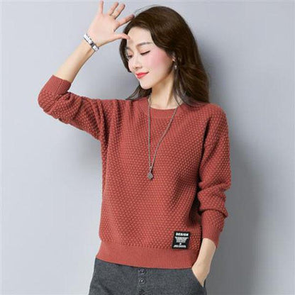 Spring and Autumn Round Neck Knit Bottoming Shirt Pullover Short Loose Top Fashion All-match Female Sweater