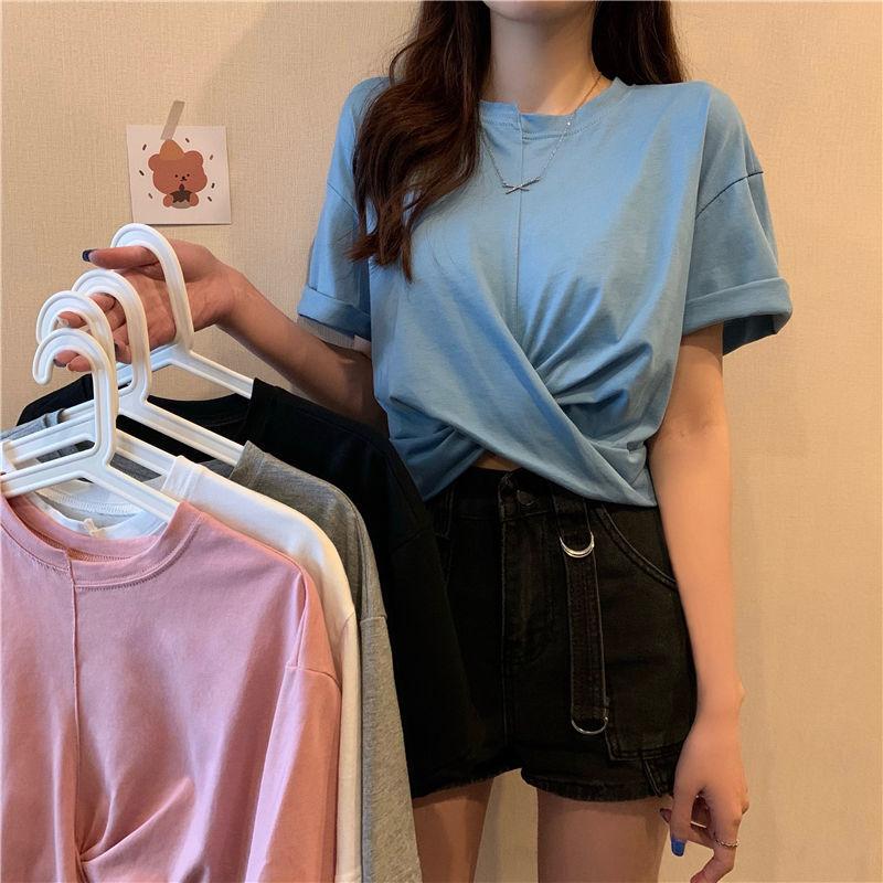 Splicing T Shirt Summer Fashion Women  Solid Color Cool Irregular Streetwear Hip Hop T-Shirt