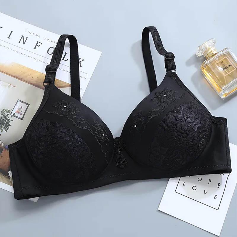 Thin Underwear Without Steel Ring Stitching Cup Surface Large Size Large Cup Bra Comfortable Gathering Sexy Breathable Adjustable Embroidered Bra