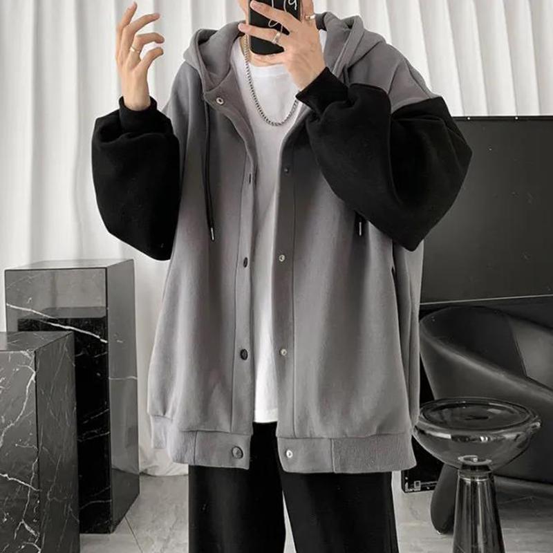 Cardigan Stitching Color Loose Zipper Casual All-match Hooded Long-sleeved Couple Jacket Warm Comfortable and Breathable