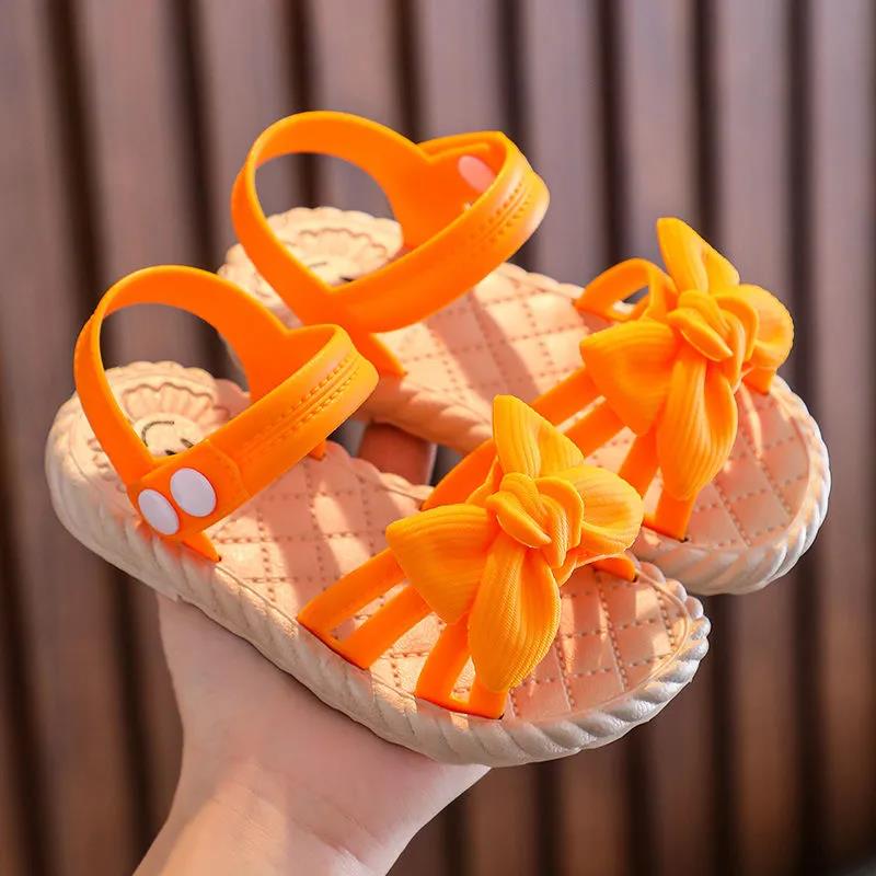 Kids Sandals Girls Summer Sandals Soft Sole Flat Casual Sandals Solid Color Anti-slip Beach Bow Sandals