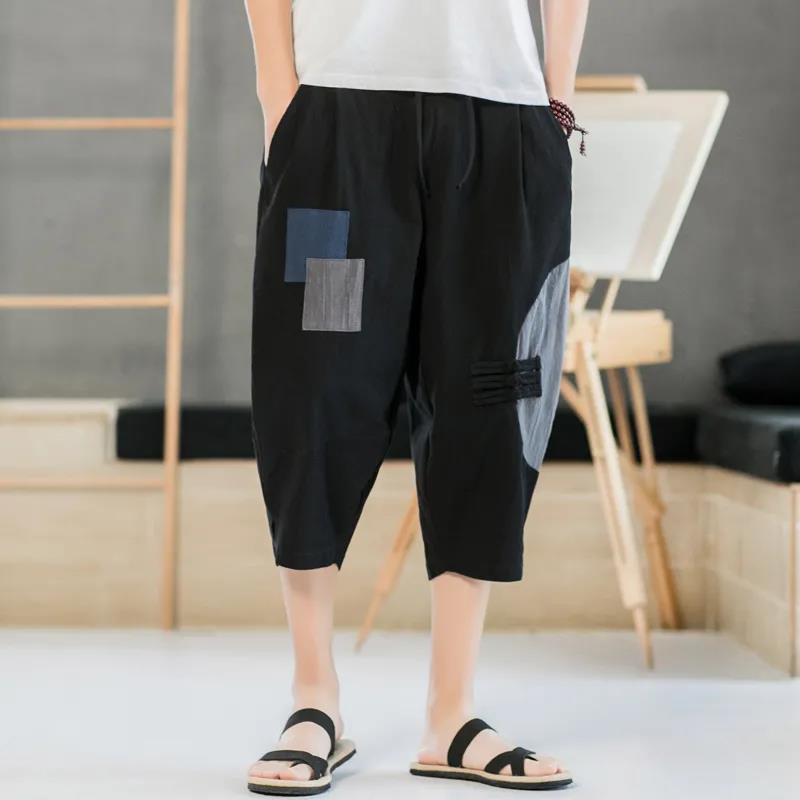 Men's Cropped Trousers Loose Cotton Linen Men's Trousers Summer Thin Casual Pants