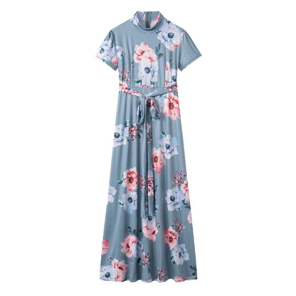 Women Summer Long Dress Vintage Floral Print Elegant Slim Dress Tunic Maxi Dress Female Evening Party Dress