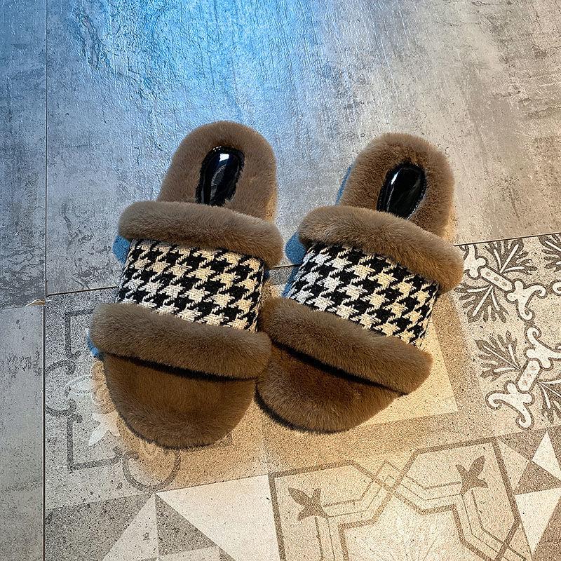 Ladies Autumn/winter Fashion Cotton Slippers One-word Slippers Indoor and Outdoor Casual Flat Shoes Soft Shoes