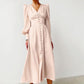 Single Breasted Sexy Dress Party Clud High Waist Satin Long Dress Elegant V Neck Women Midi Dresses Lantern Sleeve