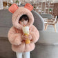 Girls Winter Thickening Plus Fluffy Sweaters Girls Middle and Small Children's Fur Cotton Clothes To Keep Warm Pure Color Rabbit Fur