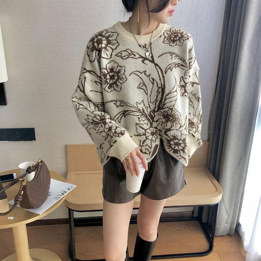 Autumn  Winter Korean Style Loose Thick Knit Sweater Irregular Pullover Short Long Sleeve Sweater Top Women