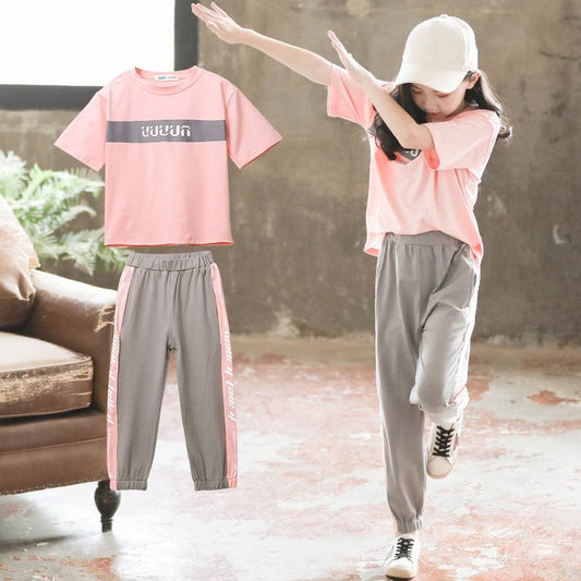 Girl Teenage Children's School Clothing Fashion 2pcs T-shirt and Harem Pants Children Casual Sets Summer Suits Girl Sports Clothes