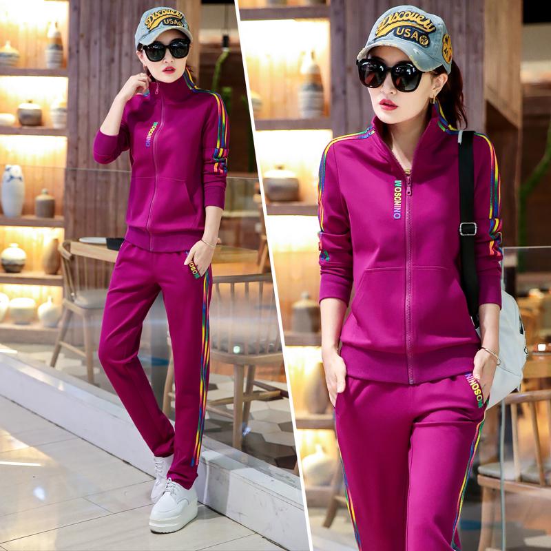 Joker Long -Sleeved Casual Sweatshirt Set Large Size Spring And Autumn Women 'S 2pcs Set