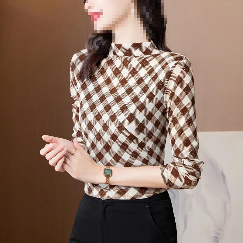 Spring and Autumn Long Sleeve T-Shirt Loose Striped Top Short Casual Half Turtleneck Bottoming Shirt