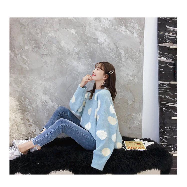 Big Wave Point Pullover Sweater Women's Loose Korean long-sleeved Round Neck Warm Sweater