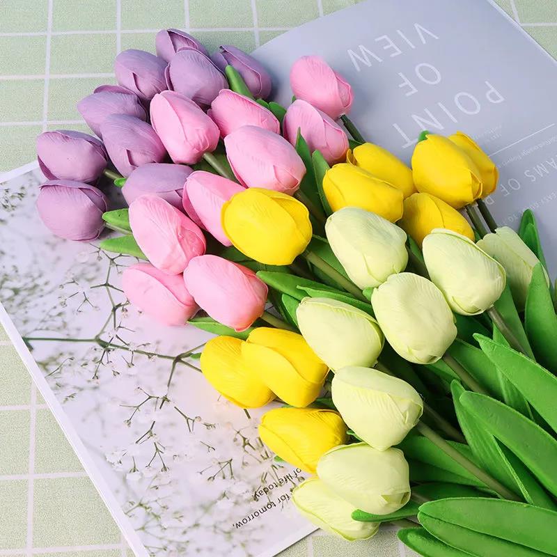 Tulip Simulation Flowers Living Room Table Furnishings Home Arrangement Decorative Flowers Wedding Natural Tulip Latex PU