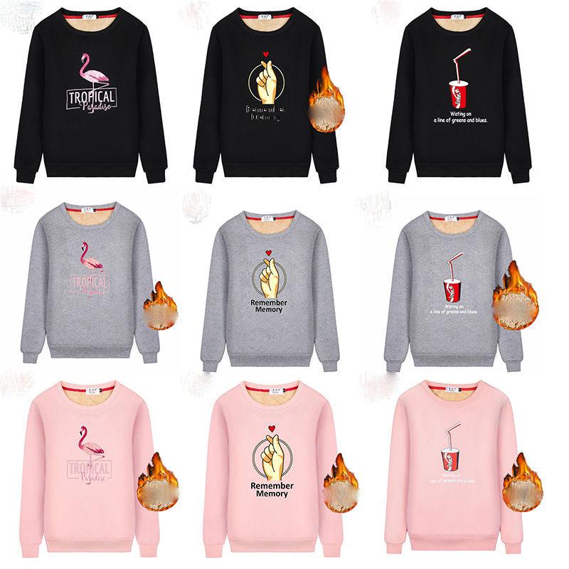2pcs/set Women Fleece Liner Sweatshirt Tracksuit  Winter Casual Loose Jumper Plus Size  Outfits  Outwear