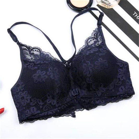 Ladies Push Up Lace Bra Ladies 3/4 Cup Bow Sexy No Wire Front Buckle Lace Beauty Back Lingerie Breathable One Piece