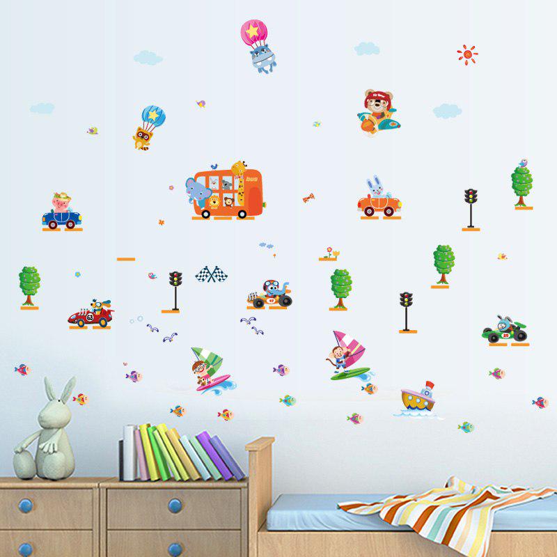 [Wall sticker ]Cartoon Animal Bus Wall Stickers For Kids Rooms Baby Child Bedroom Nursery Living Roo