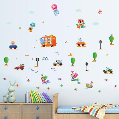 [Wall sticker ]Cartoon Animal Bus Wall Stickers For Kids Rooms Baby Child Bedroom Nursery Living Roo