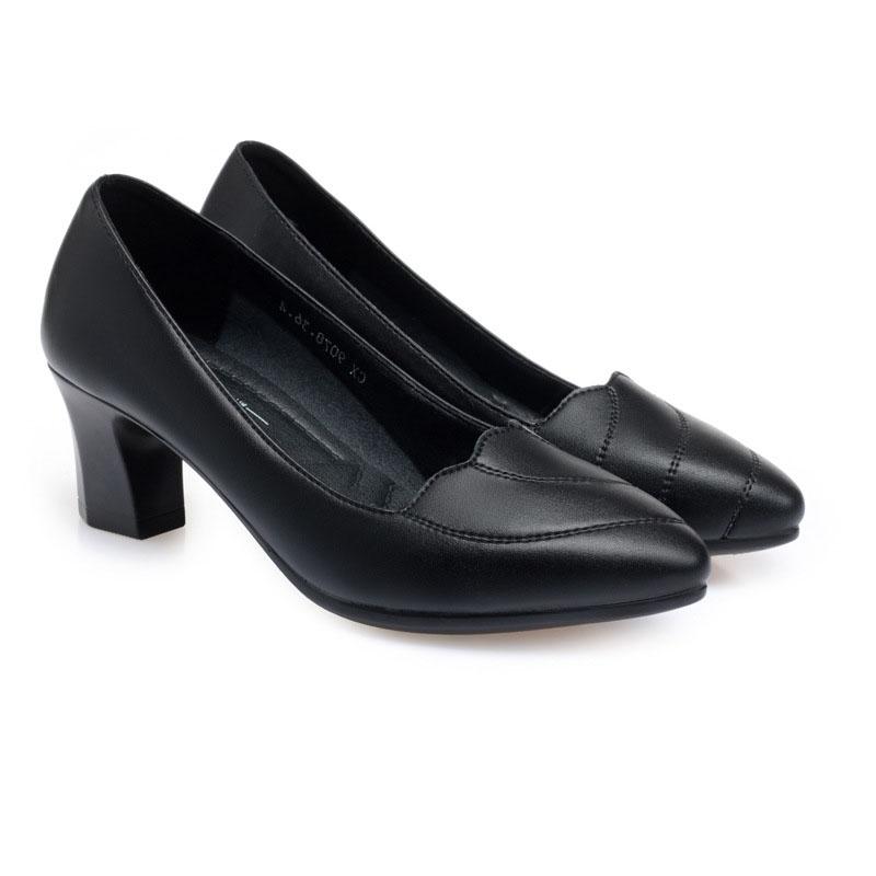 Soft Leather Work Shoes Soft Bottom Comfortable with Four Seasons Single Shoes Women Thick with Anti-skid Shoes