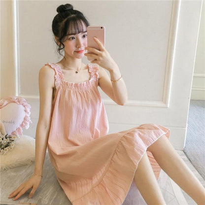 Cute Girls Women's Summer Dress Sleeveless Knee-length Daily Wear Nightdress Pajamas