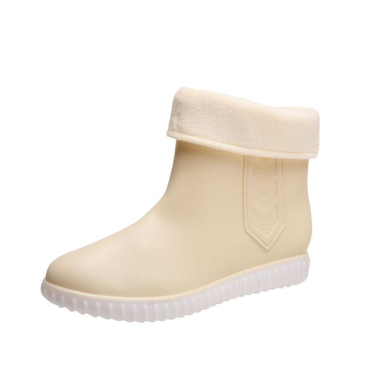 Rain Boots Women's Mid-tube Plus Velvet Waterproof Footwear and Socks Cover Adult Non-slip Kitchen Rain Boots
