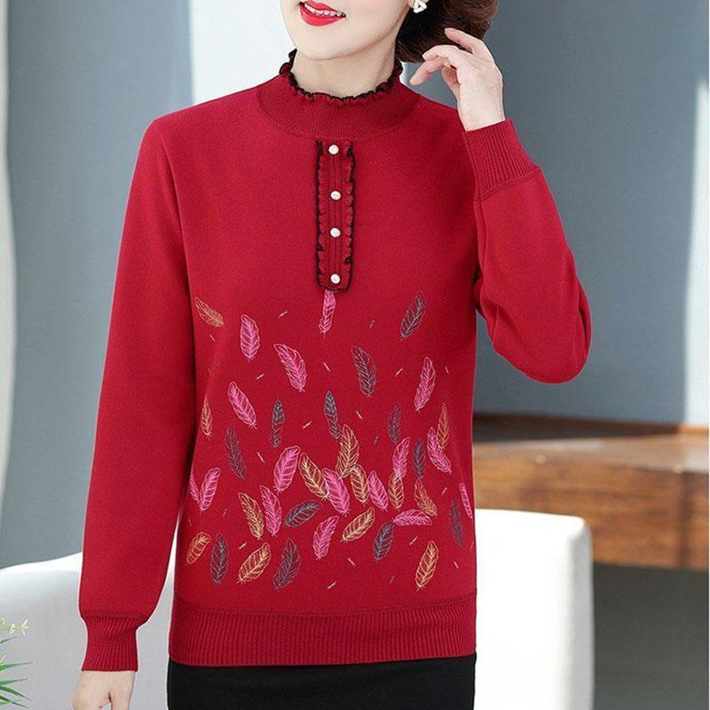 Autumn and Winter Thickened Velvet Sweater Knitted Long-sleeved Bottoming Shirt Middle-aged Pullover Casual Sweater