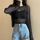 Loose and Thin Long-sleeved Hollow Knitted Sweater Women's All-match Sunscreen Shirt Top Sexy See-through Dress