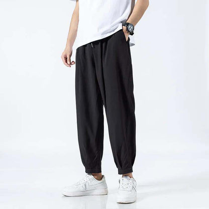 Ice Silk Pants Men's Loose Summer Thin Waisted Casual Pants Drape Stretch Men's Nine-point Small Suit Pants