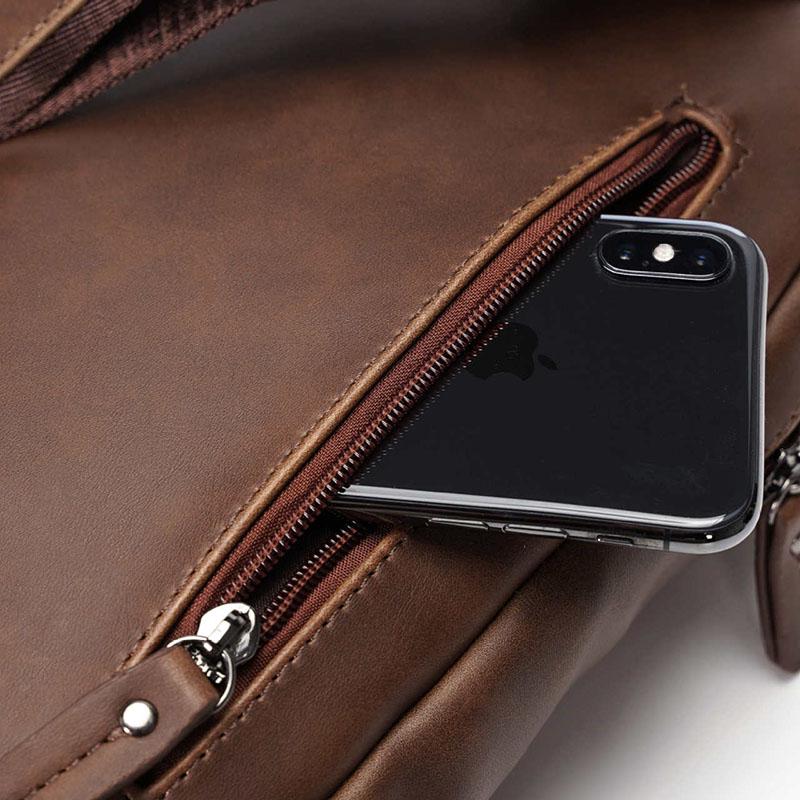 Chest Bag Men Coffee Large Capacity Multi-pocket Soft Leather Shoulder Bag Outdoor Sports Pockets