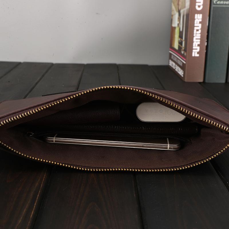 Business Briefcase Men Black Large Capacity Zipper Leather Anti-theft Waterproof Clutch IPad Bag