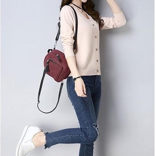 Spring and Autumn Knit Solid Color Cardigan Long Sleeve V-neck Sweater Short Solid Color Coat