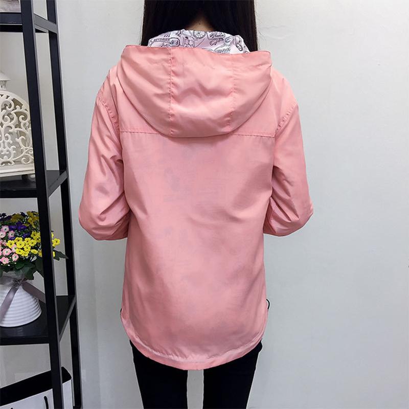 Women's Jacket Spring Summer Pocket Zipper Hooded Two Side Wear Outwear Coat Loose Plus Size Windbreaker Jackets Famale