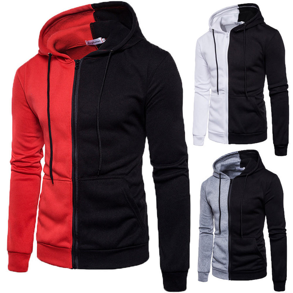 Long-sleeved Hoodie Men's Color Block Stitching Zipper Coat Jacket Sports Sweatshirt