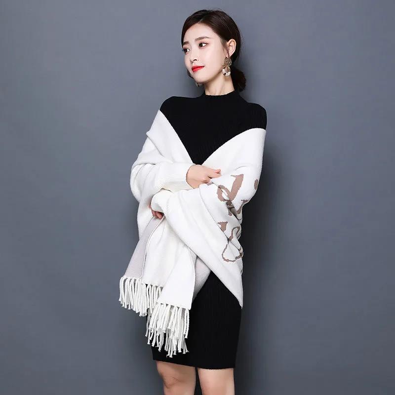 Women's Shawl with Sleeves Autumn and Winter Knitting Waterproof Mink Fleece Slim Slimming Outer Thick Plaid High-end Cloak Temperament Wrap