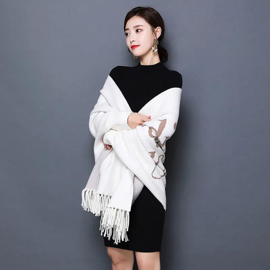 Women's Shawl with Sleeves Autumn and Winter Knitting Waterproof Mink Fleece Slim Slimming Outer Thick Plaid High-end Cloak Temperament Wrap