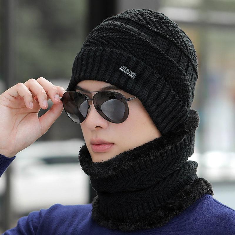 Men's Hats, Bibs, Fashion Solid Color Two-piece Knitted Hats, Cold-proof Ear Protectors and Fluffy Caps Winter Cycling Equipment