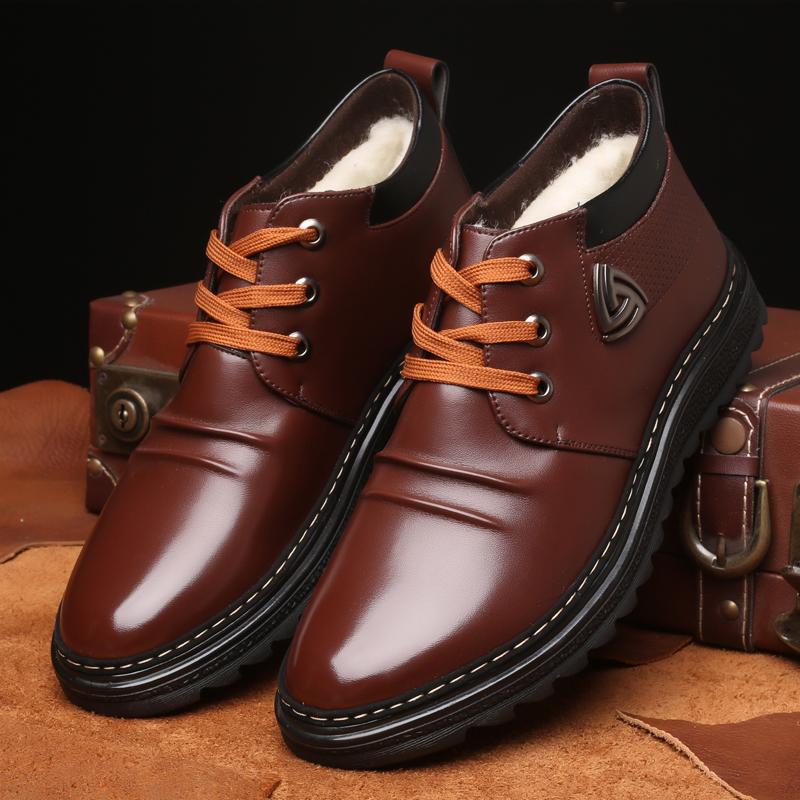 Men's Shoes, Leather Shoes, Thick Bottom and Velvet Thickening Retro Trend Boots