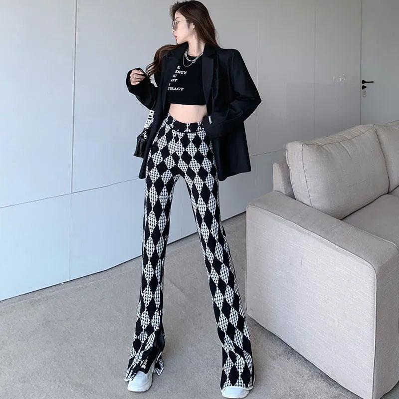 Women's Casual Pants Spring and Autumn High Waist Slim Fit Slim Slit Flared Pants Design Slipping Mopping Pants Ladies Trousers