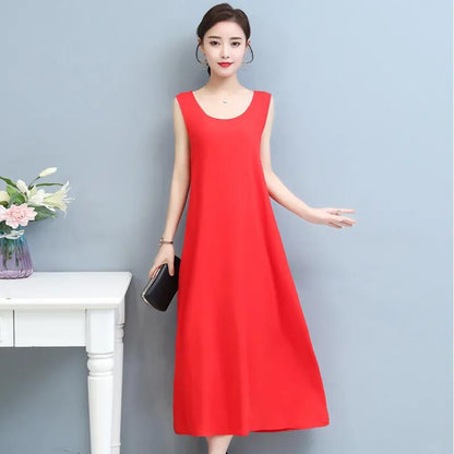 Women's Sleeveless Long Dress Round Neck Casual Loose Party Maxi Dress Bottoming Dress