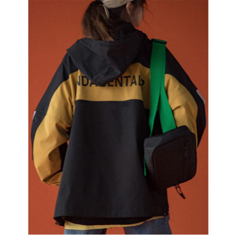 Spring and Autumn Sportswear Hooded Cardigan Color-blocking Jacket Female Loose Street Hip-hop Student Bf Harajuku Jacket