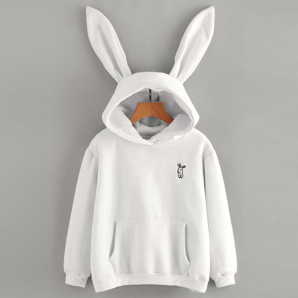 Women Girls Fashion Rabbit Hoodie Long Sleeve Sweatshirt Pullover Tops Blouses Winter SH